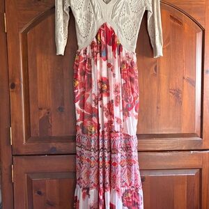 Floral Red and Cream Maxi Dress